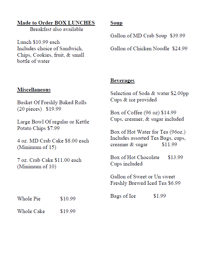 Will's Kitchen Catering Menu